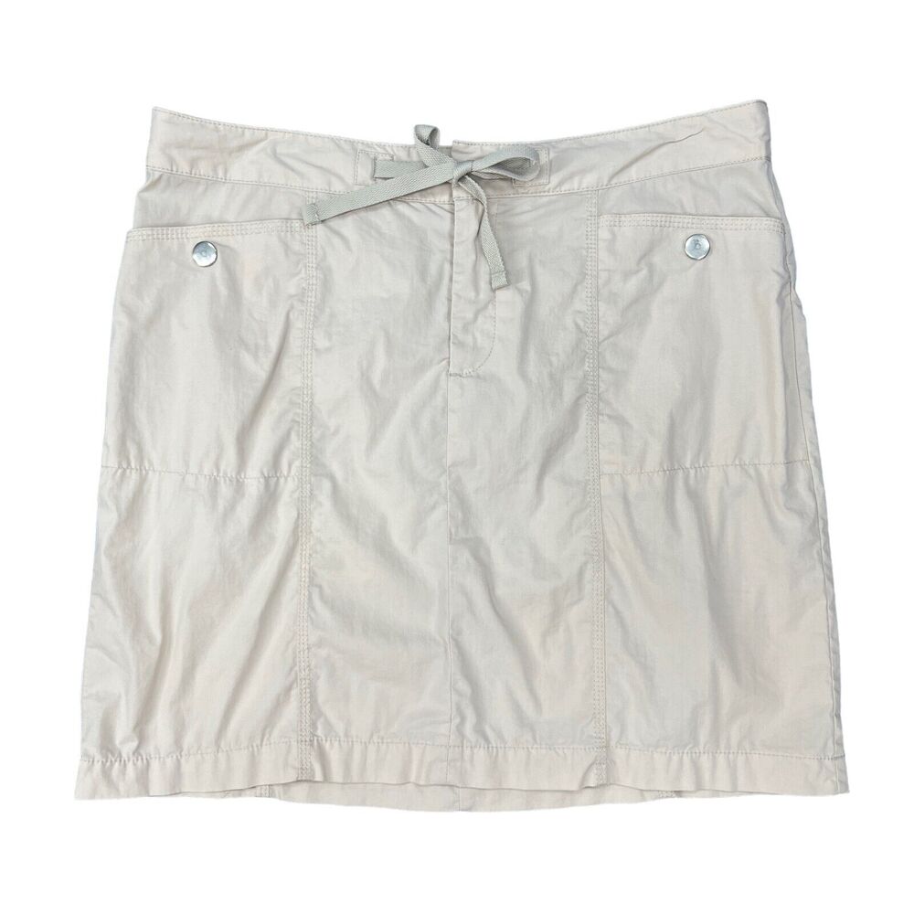 Eddie Bauer Khaki Skirt Womens 8 Snap Button Drawstring Cotton Nylon Outdoor